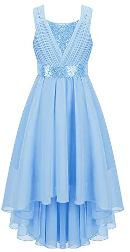 iEFiEL Mädchen Festlich Glitzer Kleid mit Pailletten - Hochzeit Blumenmädchen Prinzessin Vokuhila Cocktail Partykleid - Blau 122-128