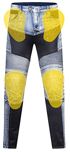 HNVAVQ Sommer Herren Motorrad Reithose Motorrad Hose Motocross Denim Hose mit Knieschoner Biker Jeans, blau, 56