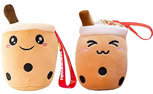 vepoty Pearl Milk Tea 2pcs Keychain Cute Simulation Drink Keychain Mini Bubble Tea Cup Stuffed Pendant Plush Bag Pendant