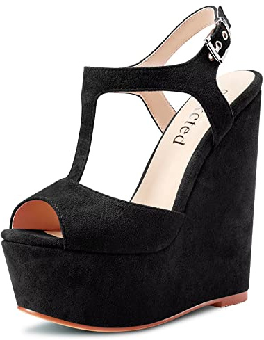 Saekcted Femmes Haut High Compensé Plate-forme Talon Heel Ouvert Bout Sandales T-strap Lanières Cheville Boucle Party Dress Cute Chaussures