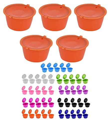 5 cápsulas de café reutilizables, filtros de café reutilizables de 50 ml, cápsulas de café recargables, taza con filtro de cuchara, tazas para cafetera DOLCE GUSTO(Naranja)