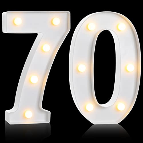 Treela 8.7'' Birthday Decorative LED Light up Numbers, Glitter Marquee Number Sign for Night Birthday Party Decorations Anniversary Bar LED Sign Backdrop Wall Table Centerpieces(70th,White)