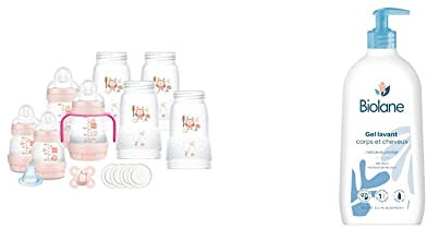 MAM Biberon Easy Start Lot de 8 biberons en formats de 130 ml, 160 ml et 260 ml, 1 sucette de démarrage nano, 4 tampons d'étanchéité, rose, 730 g & BIOLANE - Gel Corps Et Cheveux 2 en 1-750ml