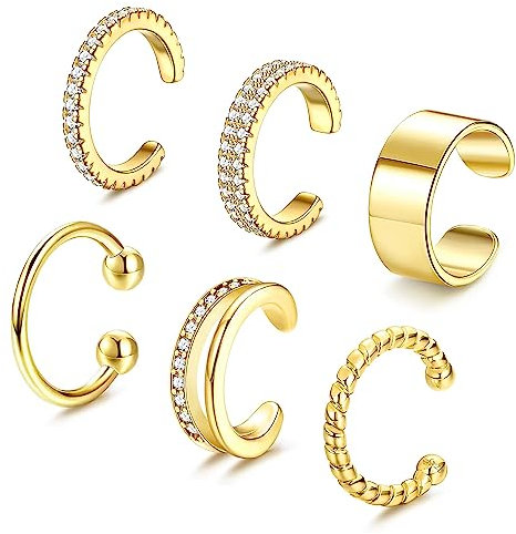 Diamday 6 Stück Ear Cuff Set Damen Ohrmanschette Silber Gold 14K Gold Plattierte Manschette Ohrringe für Mädchen Fake Ohrringe Ohne Ohrloch Nicht Durchbohrte Ohrclips Knorpel Ohrklemme Frauen Schmuck