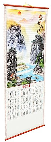 MAGICLULU Wandkalender 2024 Jahr Des Drachen Kalender 2024 Jährlicher Scroll-Kalender Aus Rattanimitat Für Neujahr Glück Wohlstand Geschenke