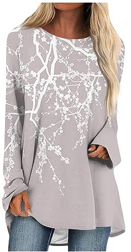 Women's 2023 Causal Long Sleeve Shirts Tops Crewneck Round Neck Floral Print Loose Blouse,Dot Bikini Top T Shirt Pack Blue Puff Sleeve Top Blue Junior Unusual Tunic Tops Black T Shirt Womens V Neck