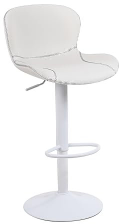 Youhauchair Taburetes Altos de Cocina, Taburete de Bar Regulable en Altura en Cuero PU, Taburete Alto con Respaldo y Reposapiés, Taburete Cocina Giratorio, Moderno, Blanco