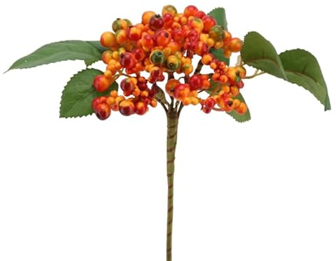 Floratexx Künstlicher Beerenzweig Cotoneasterpick 30 cm. Kunstpflanze Künstliche Beeren Zweig Orange Rot
