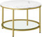 VASAGLE Coffee Table, Living Room Table, Sofa Cocktail Table Faux Marble Round, Tempered Glass Storage Shelf, Easy to Assemble, Modern Style, for Living Room, Marble White and Pale Gold LCT072W59