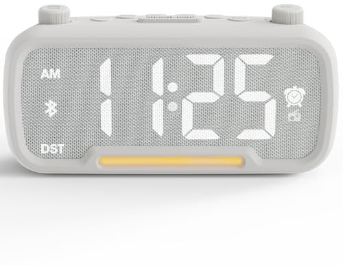 MINORZ Radio Réveil Numérique avec Bluetooth pour Chambre, Réveil Matin avec Lumière, Type C et Chargeur USB, Batterie de Secours de 0 à 100%, Intensité Variable, Volume 50-120 DB