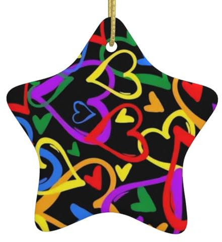 OPSREY Gay Pride Regenbogen-bedruckter Keramik-Stern-Anhänger, Weihnachtsbaum-Dekoration, Keramik-Hängeornament