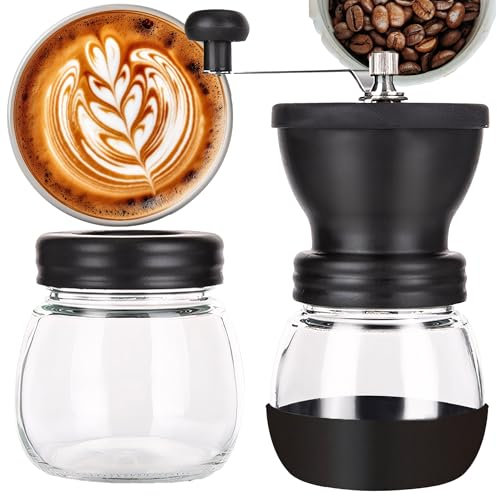 Retoo Kaffeemühle Manuell Keramikmahlwerk Grob- und Feinmühle Handmühle Edelstahl Kaffeebohnen Pfeffermühle Klinge Schüssel für Zuhause Büro Aufbewahrungsbehälter Schwarz