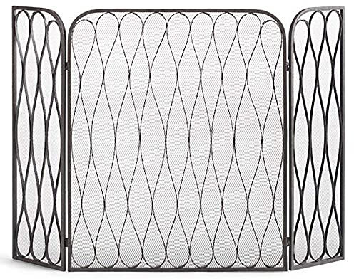 Salvachispas Pantalla para Chimenea, Valla Resistente contra Incendios para Estufa/Fuego de Gas/Estufa de leña, Hierro Forjado Plegable, 3 Paneles con Acabado Negro, 35,4 Pulgadas de Alto