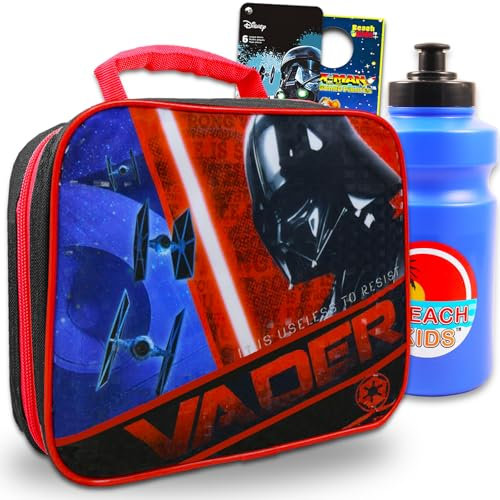 Star Wars Juego de lonchera para niños, paquete con bolsa de almuerzo de Darth Vader más calcomanías, botella de agua, más | Contenedor de almuerzo de Star Wars