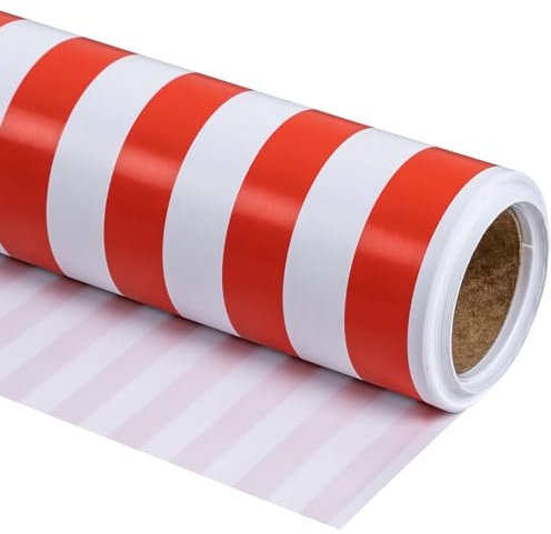 RUSPEPA Papier Cadeau - Mini Rouleau - Motif À Rayures Rouges Et Blanches Parfait Pour Mariage, Anniversaire, Baby Shower, Fête - 44,5 Cm X 10 M