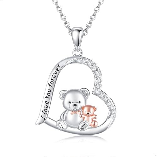 Teddybär Kette 925 Sterling Silber Herz Bär Anhänger Halsketten Teddybär Schmuck Geburtstags Geschenke für Damen Frauen Teenager Mädchen Tochter