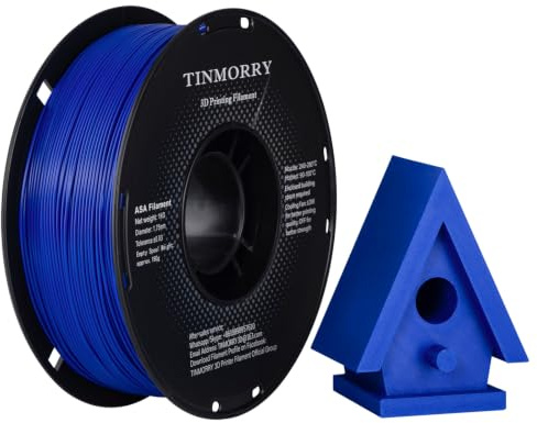 ASA Filament 1.75mm, TINMORRY High UV & Hitzebeständig 3D-Druck Filament, Langlebig & Zähigkeit, Kompatibel mit Bambu Enclosed Drucker, Perfekt für den Druck von Outdoor-Teilen, 1KG Spule, Blau