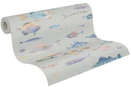 A.S. Création Papier peint intissé avec poissons gris multicolore violet - 396964 - Papier peint mural de qualité supérieure pour salon, bureau - 10,05 m x 0,53 m - Fabriqué en Allemagne