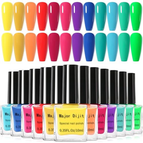DouborQ 12 Color Nail Polish Set Neno Air Dry 12 Bright Colors 0.35oz Regular Nail Polish Kit Spring Summer Finger Nail Polish Gift Set for Women(1-12)
