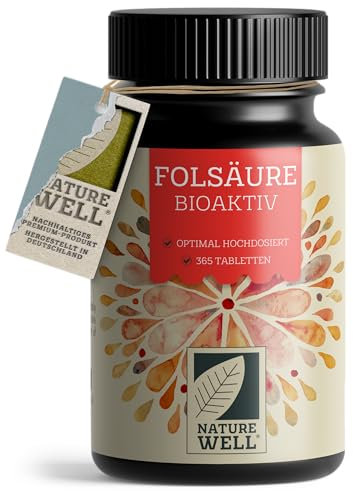 Folsäure BIOAKTIV 400µg - 365 Folsäure Tabletten mit bioaktiver Folsäure (L-5-MTHF) - optimal hochdosiert - Kinderwunsch & Schwangerschaft - laborgeprüft mit Zertifikat - 100% vegan - Jahresvorrat