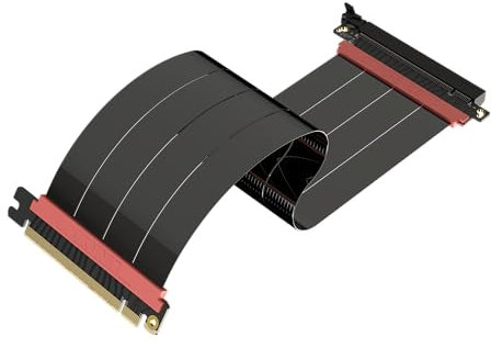LINKUP - AVA5 PCIE 5.0 Riser-Kabel | RTX5090 RX9070 GPU Bereit | x16 128GB/s Geschwindigkeit | PCIe 4.0 & WRX80/WRX90E Kompatibel | Gerade, Schwarz 30cm (Gesamtlänge 34cm)