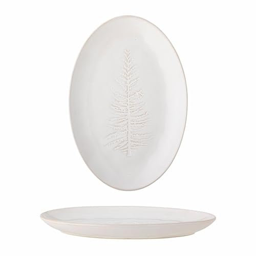 Bloomingville Winter Servierplatte Oval mit Tannenbaum in der Farbe Natur aus Steingut, 31x21 cm, 82061074