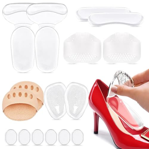 EUQUD 16 Stück Ballenpolster Vorfuß Set,High Heels Einlagen，Antirutsch Geleinlagen,wiederverwendbares Vorfußpolster,Gel Einlegesohlen High Heels,Linderung von Plantarschmerzen