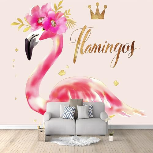 Papier Peint de Photo Rose Flamant Rose 350x256 cm Papier Peint Panoramique Papier Peint intissé Murale Pour Chambre De Fille, Garçon, Chambre De Bébé Salon Chambre Décor