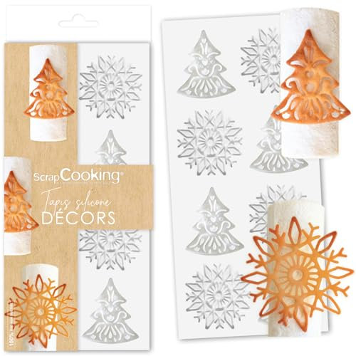 ScrapCooking - Moule pour Tuiles Croquantes « Sweet Xmas » - Tapis Silicone en Relief pour Créer Décorations Bûches & Gâteaux - 28 x 18 cm - Décors Pâtisserie, Dessert Noël - 1971