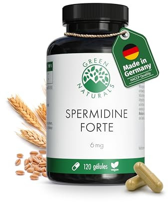 Spermidina Forte - Dosaggio elevato: 6 mg per capsula dall'estratto di germe di grano - Testato in laboratorio - 120 Capsule - Green Naturals®