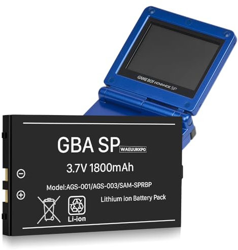 WAEUUKKPO Akku für Gameboy Advance SP, Aufgerüsteter 1800mAh hoher Kapazität Lithium-ion Ersatzakku für Nintendo GBA SP AGS-001, AGS-003 mit Werkzeugsatz