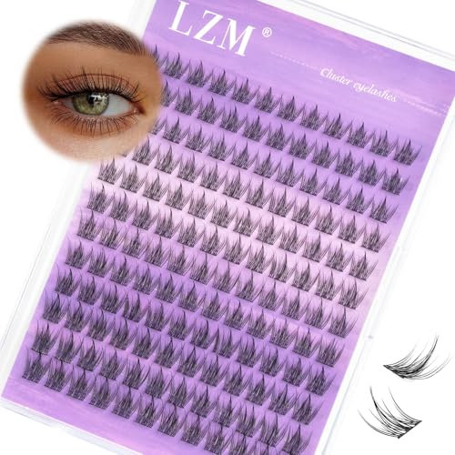 LZM Wimpern Einzeln Individuelle – Natürliche Wimperncluster mit Durchsichtigem Band, Weiche, Dünne Cluster Wimpern, C Curl 10–13mm mix Wimpern Extensions, DIY Künstliche Wimpern zu Hause