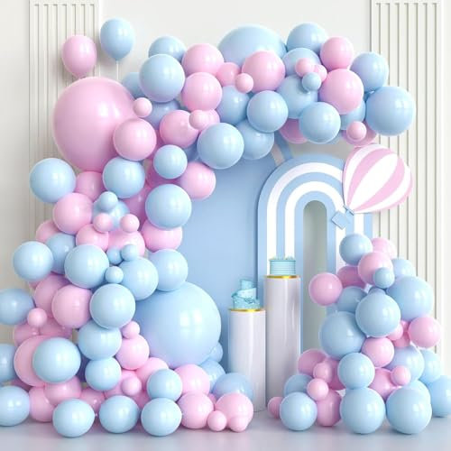Luftballon Girlande Rosa Blau SKYIOL 102 Stück Ballon Girlande Macaron Rosa Baby Blau Verschiedene Größen Latex Luftballons für Geburtstag Babyparty Geschlechtsenthüllungen Gender Reveal Party Deko