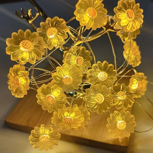 Künstliche Sonnenblume Lichterkette,2M 20LED Sonnenblume Lichterkette,Lichterkette Innen,Valentinstag Dekoration,Aussenlichterkette Batterie,Lichterketten Vorhang,Outdoor Christmas Decorations