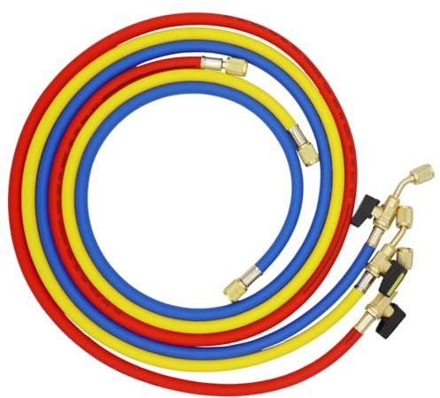 Kznifmk Mangueras de Carga de Refrigerante A/C de 1,6 M con Válvulas de Bola HVAC 1/4 Pulgada SAE Aptas para la Adición de Refrigerante R134A R12 y Aire Acondicionado