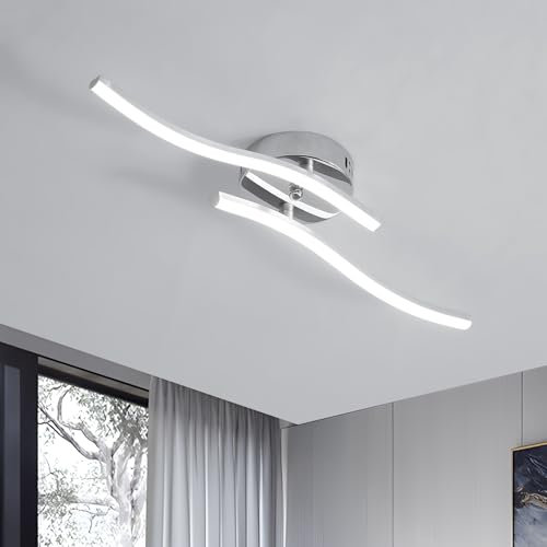 Goeco Deckenlampe Flur, 14 W 52 cm 6500K LED Deckenleuchte mit 2 Flammig Kaltweißes Licht LED Lampen Deckenbeleuchtung für Schlafzimmer Wohnzimmer Küche, Silber