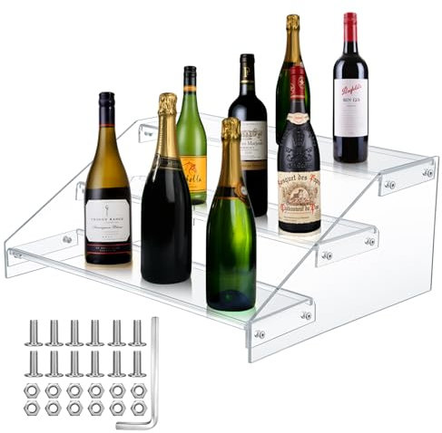 RattanView 3 Tiers Bar Shelves for Liquor Bottles Clear Acrylic Display Racks Stands Alcohol Display Shelves Bar Shelf Trays for Home Bar Liquor Cabinet Decoration, 14.17x11.81x5.9 Inches
