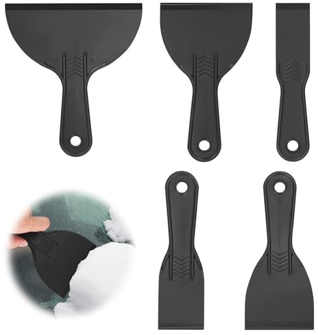 Plastic Scraper Black 5 Pcs Plastic Putty Scrapers Set Wallpaper Scraper Flexible Plastic Paint Scraper Tool Non Scratch Painting Filler Putty Knife for Painter Wall Car Painting Scrapers