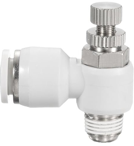HARFINGTON SL5/16-NPT1/8 Luftstromregelventil Push to Connect Fitting 1/4 Zoll OD 1/8 Zoll NPT 90 Grad Bogen Luftschlauch Steuerventil Fitting Push Lock Weiß