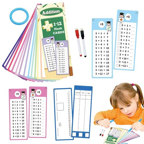 Kustimantu Times Tische Flash -Karten, Multiplikation Flash -Karten - Addition Flash Card | Doppelseitiges interaktives Lernspiel mit 2 Trockener-Stiften für Klassenzimmer, Heimschule
