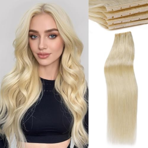 WIGNEE Wiederverwendbare Human Hair Extensions 51cm Volumen Alltag | 100% Human Hair Extensions Mit Mikroperlen, 2 Stk 100g Doppelfaden Blond, Salon Qualität