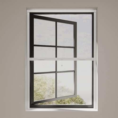 Cocoon Fliegengitter Fenster 65 x 150, Insektenschutzrollo mit Kasette Kürzbar, Mückennetz Fenster Einfache Montage - Rahmen in Weiß