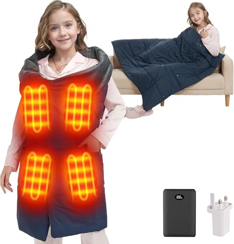 Kids Heated Blanket Battery Operated - Boys and Girls 7.4V DC Portable Wireless Cordless USB Heating Blanket for Outdoors