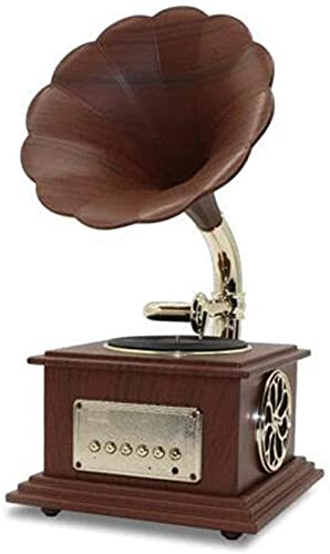 Record player retro, Gramophone, Vintage Gramophone With Brass Horn Reproduction Record Player Loudspeaker Turntable Phonogra kxtmm