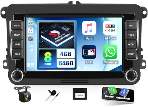 CAMECHO Android Autoradio mit Bildschirm für VW Tiguan MK1 (5N) 2008‑2016 | Kabellos CarPlay Android Auto, 4GB+64GB, 7 IPS Touchscreen, GPS Navigation, Split-Screen, CANBUS, AHD Rückfahrkamera inkl.