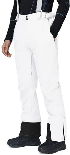 GS Snowing Herren Snow Insulated Pants Winter Warm Skihose Outdoor Wasserdicht Snowboard Lätzchen mit Hosenträgern Weiß L