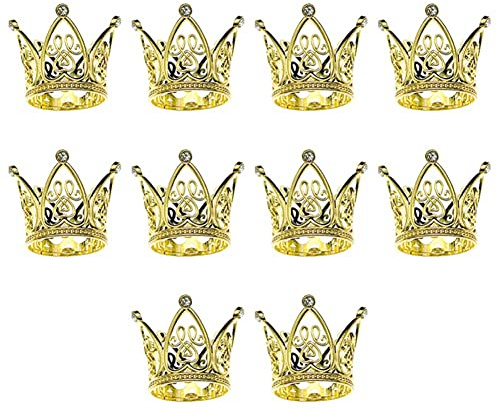 Qusedwey 10Pcs Mini Crown Princess Topper Crystal Children Hair Ornaments for Wedding Birthday Party Cake Decorating Tools Golden