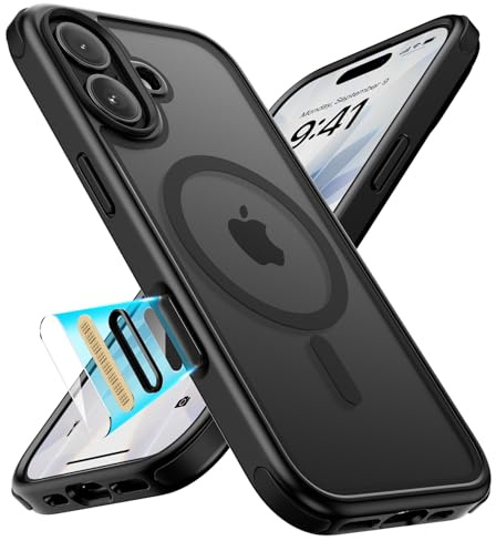 MobNano Hybrid Magnetisch Durchsichtig Hülle für iPhone 17 Hülle [Kompatibel mit MagSafe] Stoßfest Bumper Transparent Starke Magnet Handyhülle Clear Silicone iPhone 17 Case - Schwarz