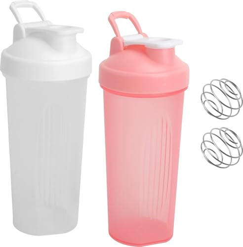 Confezione da 2 shaker per proteine da 600 ml con sfera, display ML, anti-perdita, per palestra, fitness, polvere proteica cremosa, whey, B