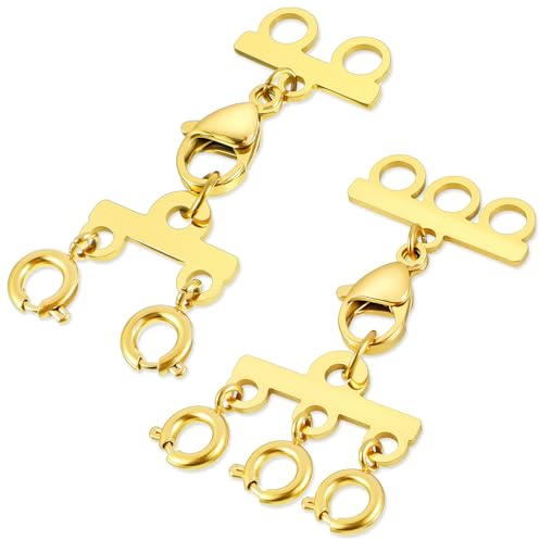 2 Stück Kettenverschluss,Kettenverlängerung Gold Verschlüsse für Armbänder Halsketten Verschluss Kette Layering Gold Armband Doppel Dreifach Armbänder Kettenverlängerung für DIY Stapelbare Schmuck